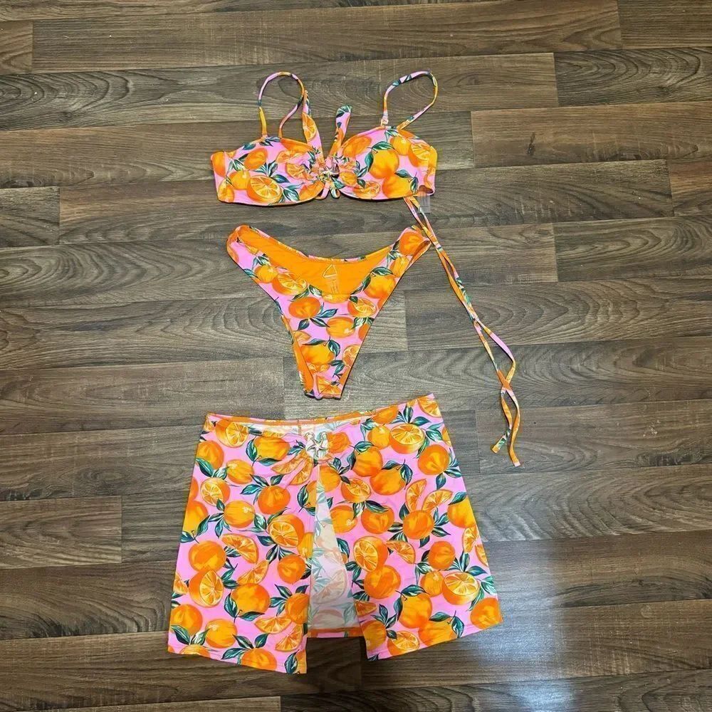 FN 3 Piece Pink Oranges Bikini Cover Up